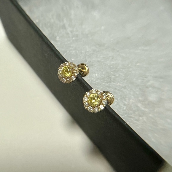 14K Earrings Yellow Topaz Earrings CZ Stud Earrings tiny gold earrings - Picture 3 of 9